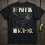 Black t-shirt with topographic map graphic and text "THE PATTERN OR NOTHING."